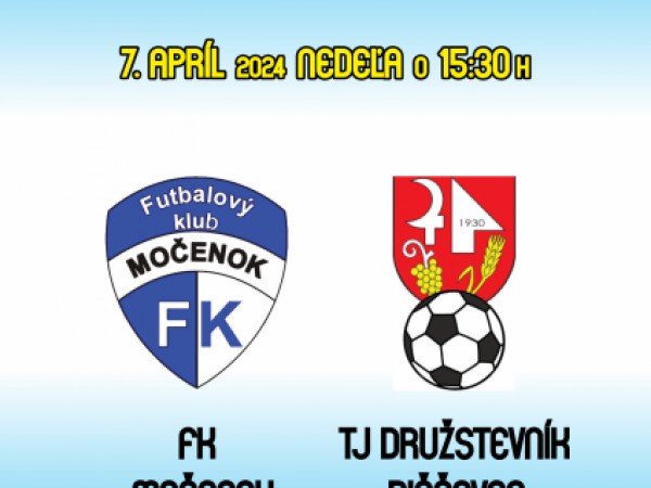 Futbalový klub Močenok pozýva na majstrovské stretnutie jarnej časti A-mužstva dňa 7. apríla 2024