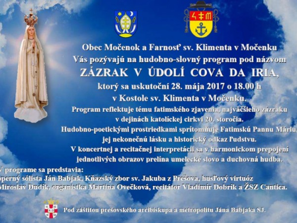 Pozvánka na hudobno-slovný program  Zázrak v údolí Cova da Iria