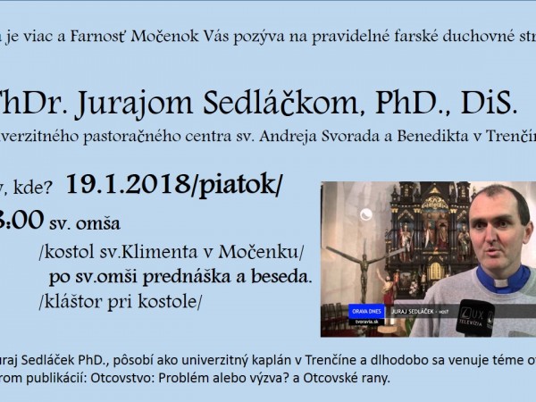 Pozvánka na stretnutie s ThDr. Jurajom Sedláčkom, PhD., DiS.