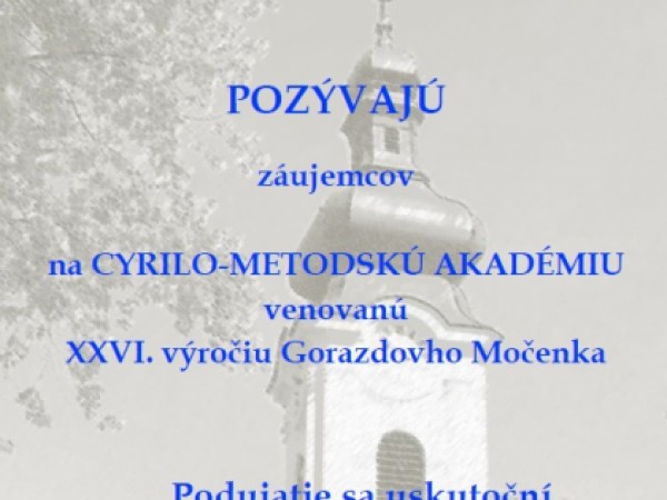 Pozvánka na cyrilo-metodskú akadémiu dňa 19.06.2018