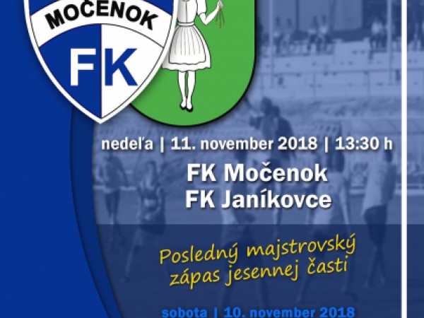 Posledný majstrovský zápas jesennej časti FK Močenok - FK Janíkovce