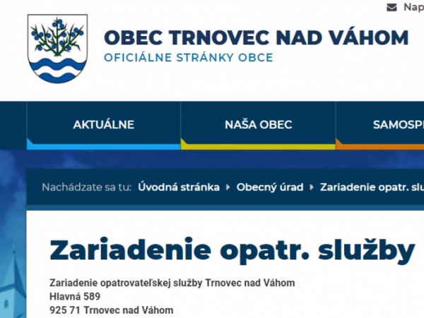 Obec Trnovec n. Váhom vyhlasuje Výberové konanie na obsadenie pozície: Vedúci zamestnanec Zriadenej opatrovateľskej služby