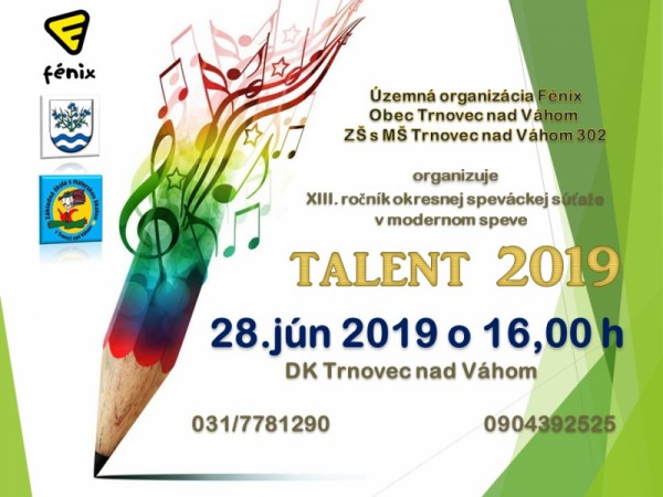 Obec Trnovec n. Váhom organizuje XIII. ročník okresnej speváckej súťaže v modernom speve  28. júna 2019