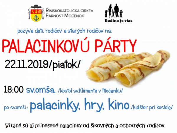 Pozvánka na palacinkovú párty dňa 22.11.2019