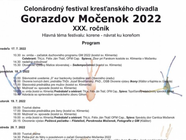 Program XXX. ročníka festivalu Gorazdov Močenok