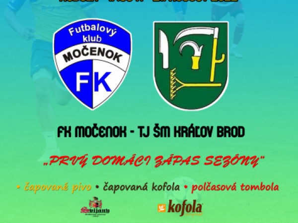 Futbalový klub Močenok vás všetkých srdečne pozýva na  majstrovský zápas A-mužstva dňa 21. augusta 2022