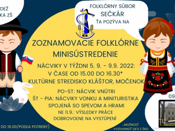 Folklórny súbor Sečkár pozýva deti a mládež na Zoznamovacie folklórne minisústredenie