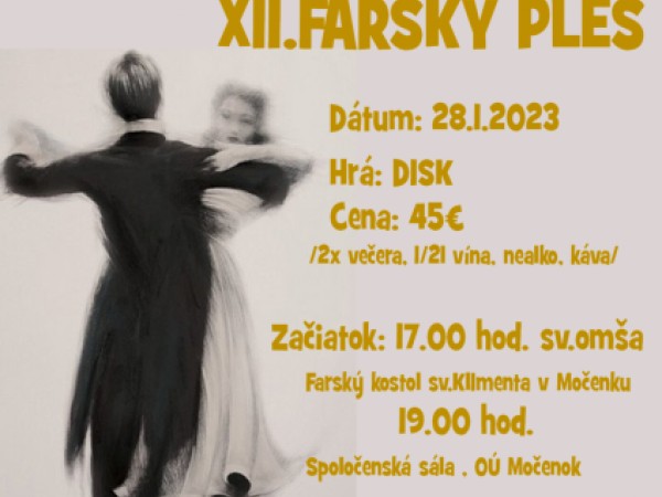 XII. Farský ples, ktorý sa bude konať 28.01.2023