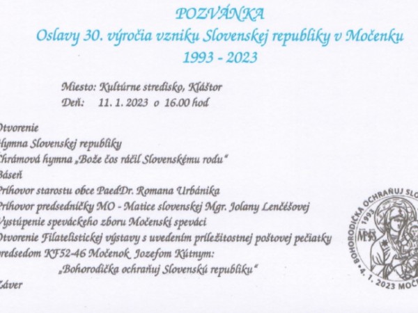 Oslavy 30. výročia vzniku Slovenskej republiky v Močenku dňa 11. januára 2023