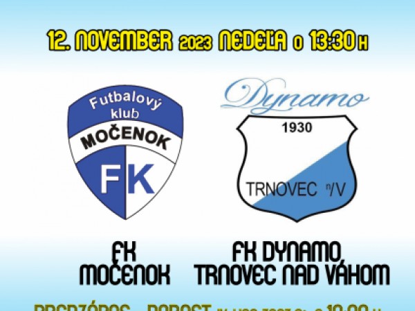 Futbalový klub Močenok pozýva verejnosť na futbalové zápasy v túto nedeľu 12. novembra
