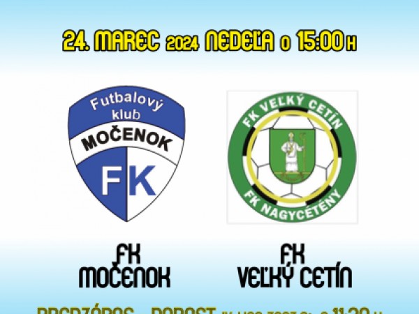 Futbalový klub Močenok pozýva verejnosť na futbalové zápasy dňa  24. marca