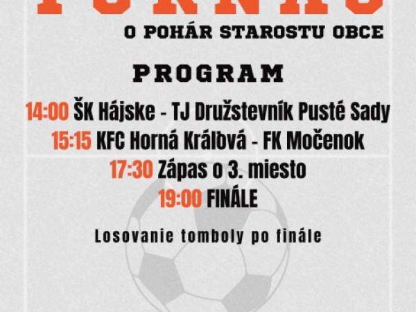 Futbalový klub ŠK Hájske Vás srdečne pozýva na tradičný turnaj o pohár