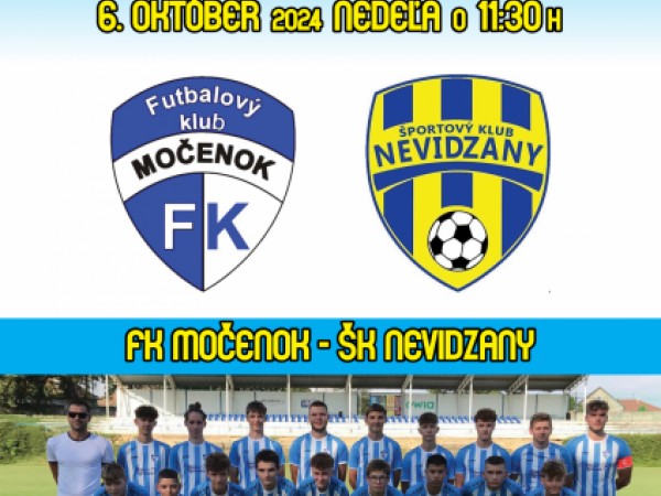 Futbalový klub Močenok vás srdečne pozýva na majstrovský zápas našich dorastencov. Ich súperom budú hráči Nevidzian.