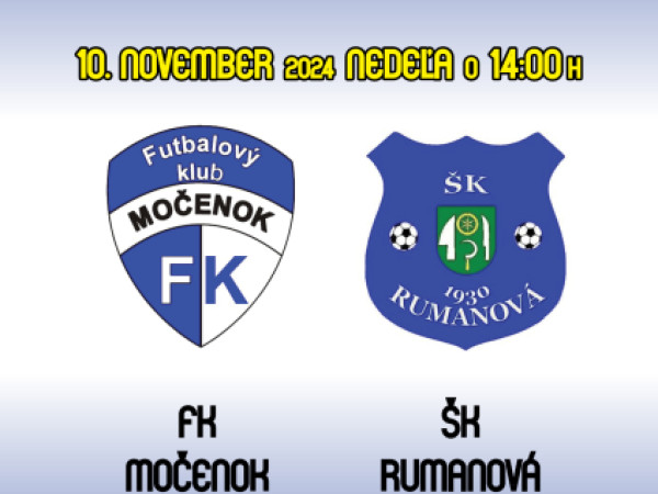 Futbalový klub Močenok Vás pozýva na majstrovský zápas A-mužstva, dňa 10. 11. 2024