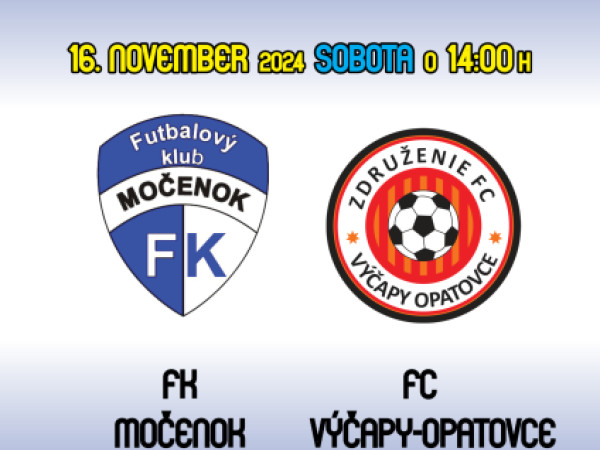 Futbalový klub Močenok Vás pozýva na majstrovský zápas A-mužstva, ktorý sa odohrá v túto sobotu, 16. novembra