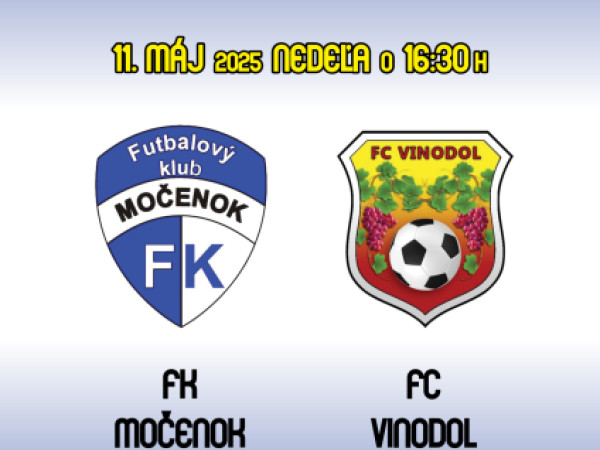 Futbalový klub Močenok vás srdečne pozýva na majstrovské stretnutie A-mužstva v nedeľu 11. mája 2025