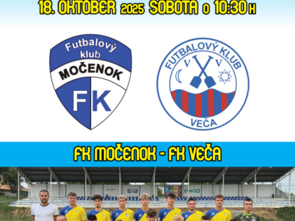 Futbalový klub Močenok vás srdečne pozýva na majstrovské stretnutie dorastencov v sobotu 18. októbra 2025