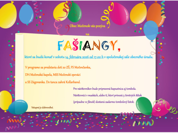 FAŠIANGOVÁ zábava v sobotu 14. februára 2026