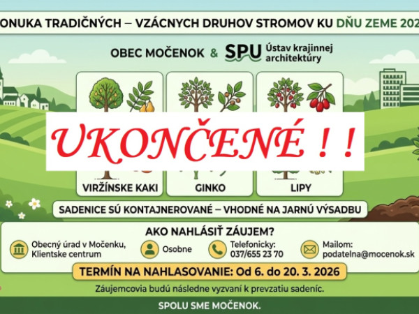 UKONČENÉ ! Možnosť získať sadenice tradičných ovocných stromov pri príležitosti Dňa Zeme  2026