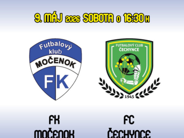 Futbalový klub Močenok pozýva na zápas túto sobotu 9. mája