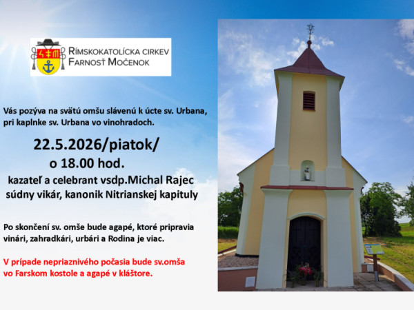 Sv. omša slávená k úcte sv. Urbana dňa 22.05.2026