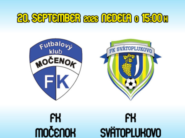 Futbalový klub Močenok vás srdečne pozýva na majstrovský zápas 7. ligy , naším súperom bude Svätoplukovo